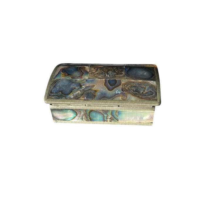 Vintage ALPACA silver & ABALONE Shell Trinket Box Wood lining Hinged LID