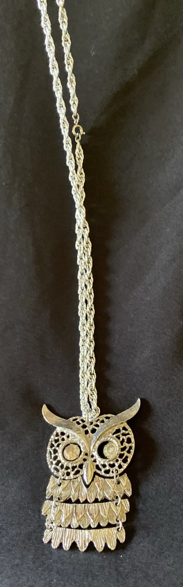 Women’s Silvertone Owl Necklace With Crystal Eyes Gorgeous Statement Piece!!