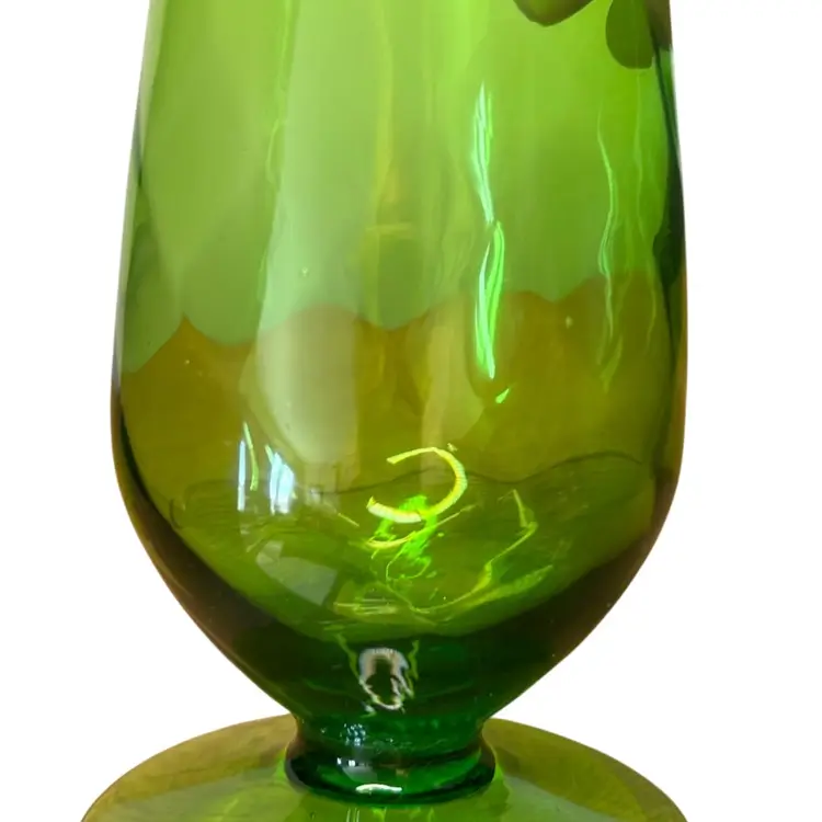 Vintage Norleans Handmade In Italy Green Footed Optic Swirl 8 1/2” Tall Glass Vase