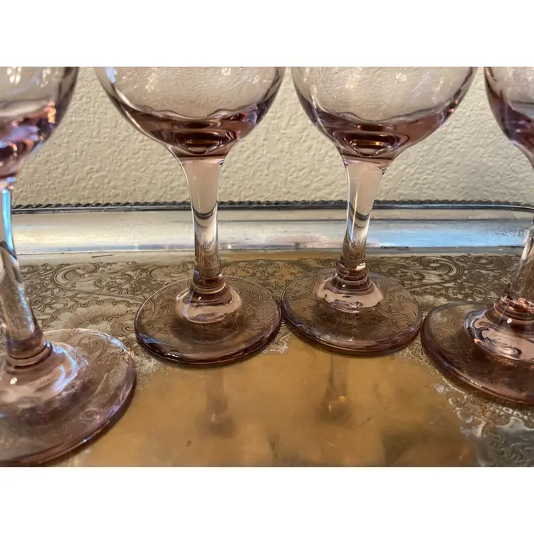 VTG Libby Glass Premiere Pink 8oz 7" Water Wine Glasses Set Of 4