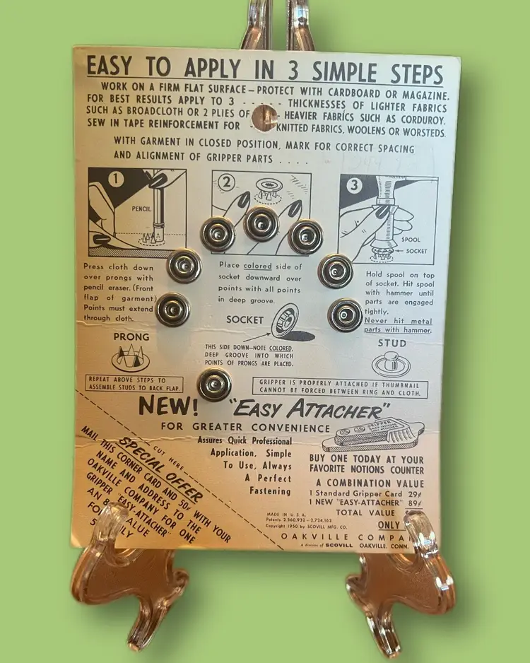 1950 New Old Stock Snap Fastener Card