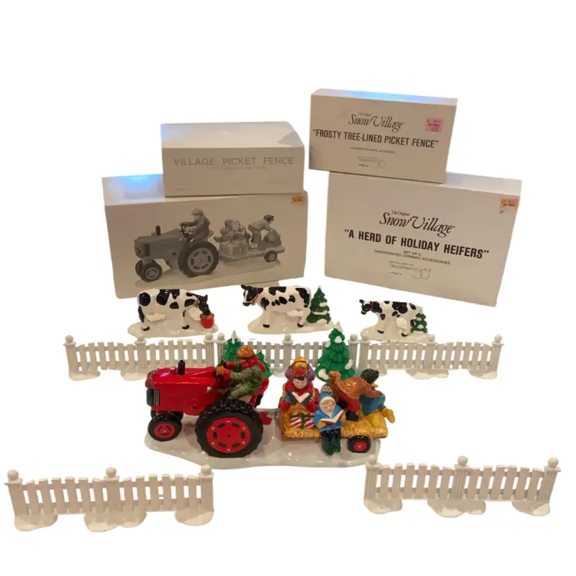 Dept 56 Snow Village Lot of 4 Farm Accessories Caroling Picket Fence Heifers +