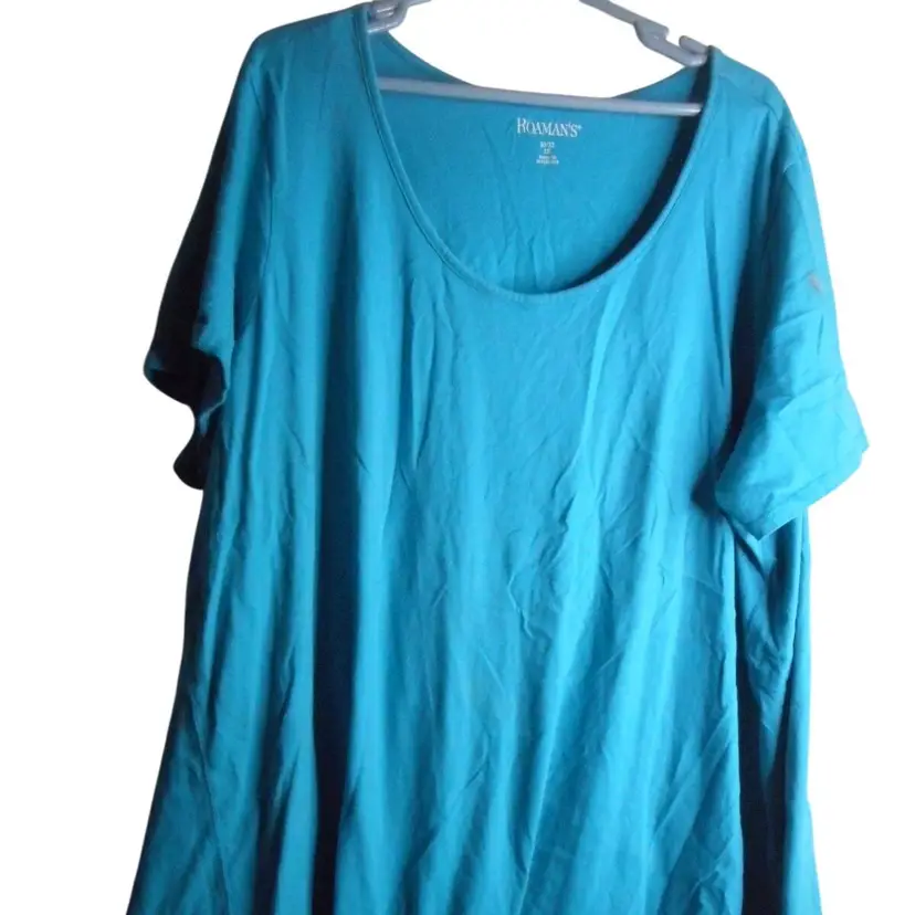 Roaman's Scoop Neck Swing tunic Tee Size 3x 30/32 Teal Blue