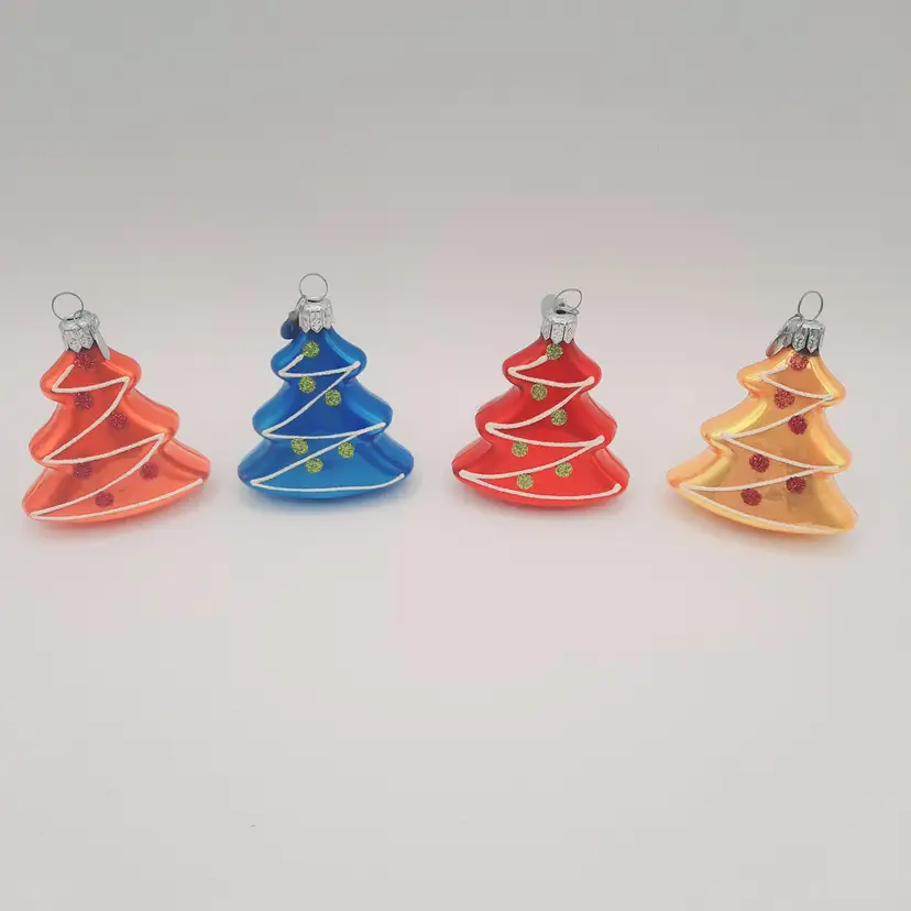 Vintage Department 56 Blown Glass Christmas Tree Ornaments Set Of 4 Multi-colored Rare HTF