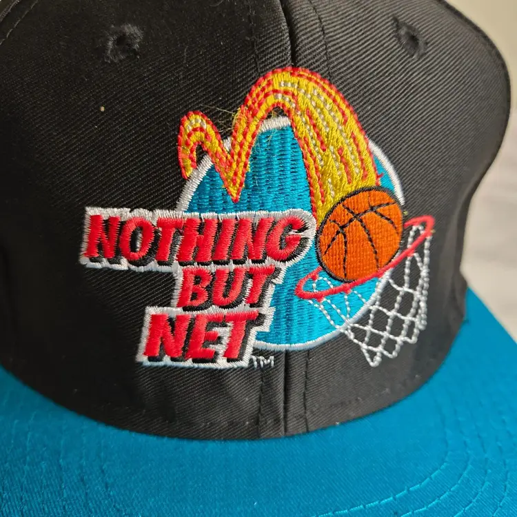 Vtg 1993 McDonald's Hat Nothing But Net Basketball Turquoise Snapback Black NOS