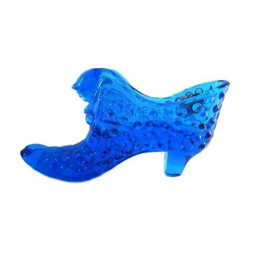 Fenton Glass Hobnail Cat Head Shoe Slipper Figurine Sky Blue