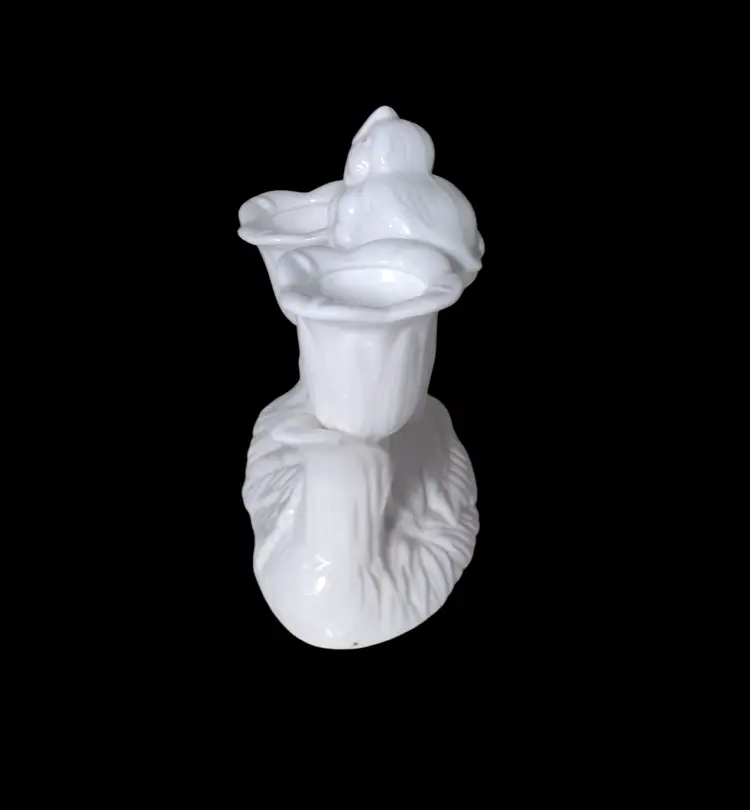 Vtg Fine Bone China Double Flower Bird Candlestick Holder White Taiwan Delicate