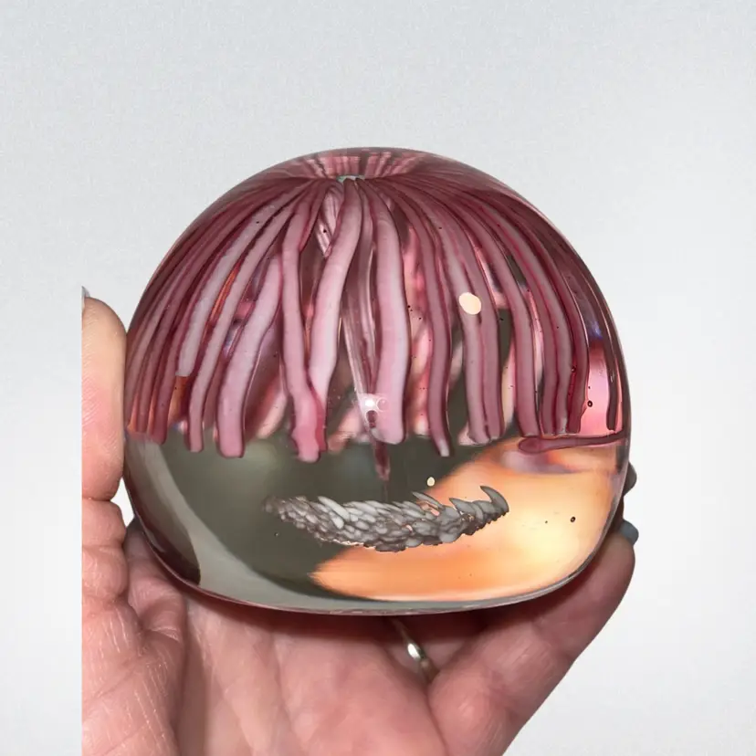 Pink Ribbon Style Latticino Murano Glass Paperweight | 3”