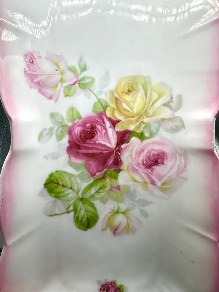 Antique Celery Relish Dish By Lehmann Arzberg Bavaria Roses Scalloped Pink Trim