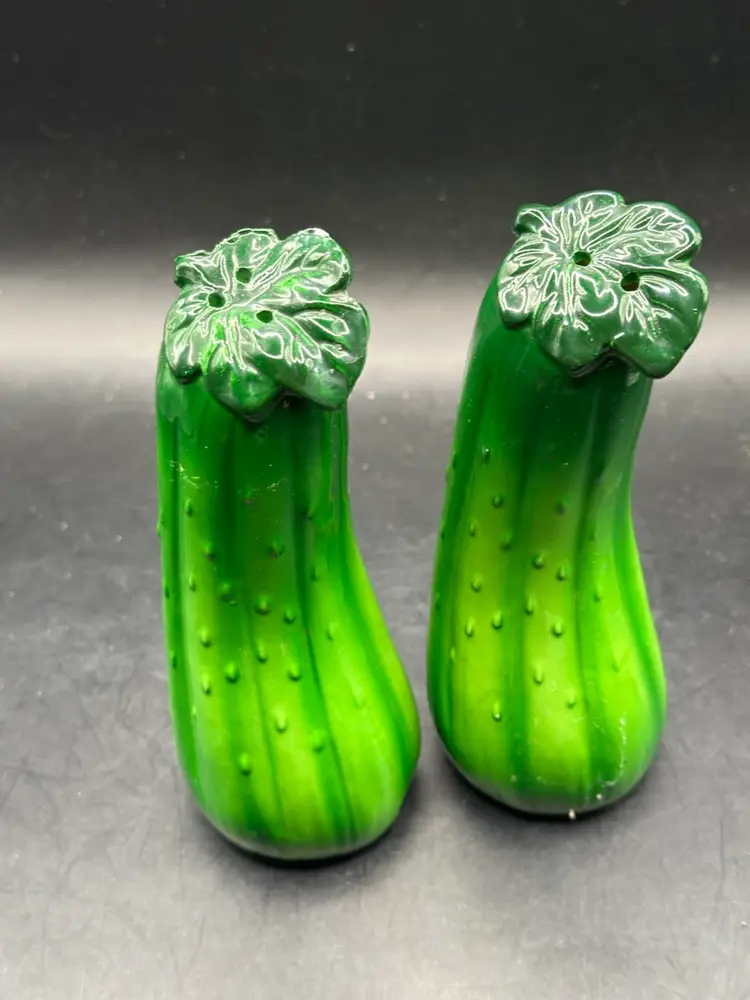 Cucumber Salt & Pepper Shakers Green Vintage Made in Japan 5 Inches