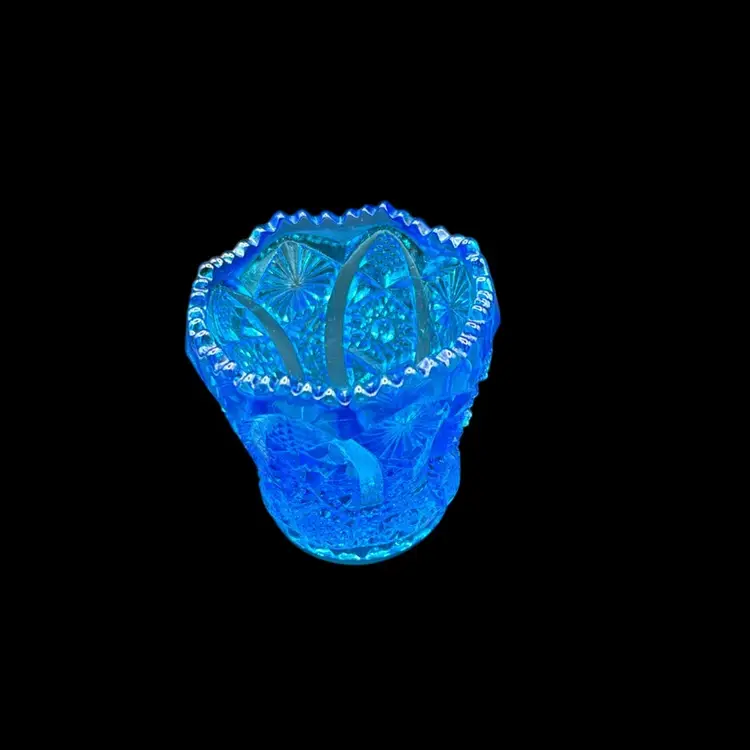 Imperial Glass Daisy And Arches Colonial Blue Sawtooth Toothpick Holder 3” No Noted Flaws Stamped