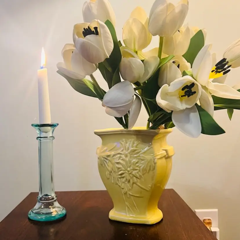 Mid-century Modern McCoy Pottery Chrysanthemum Yellow Vase