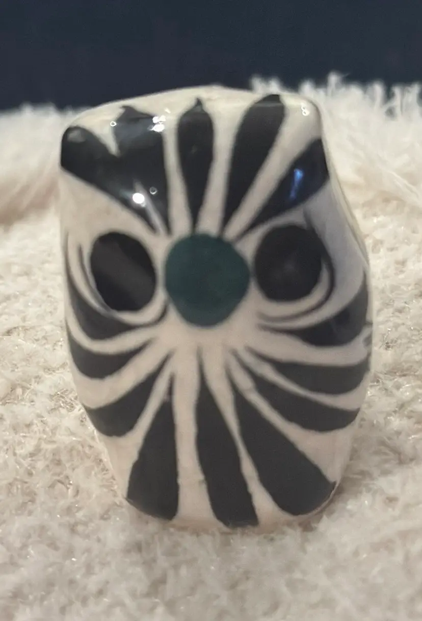 Owl Tonala Mexican Folk Art Hand Painted Ceramic Figurine 1.5” tall