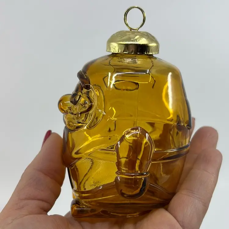 Amber Glass Chunky Santa Ornament 4”