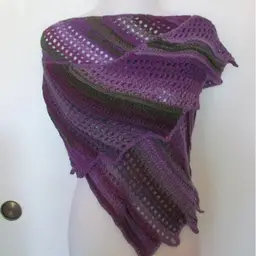 Handmade Crochet Shades of Purple Green Dragon Wing Shawl Wrap 23" x 74"