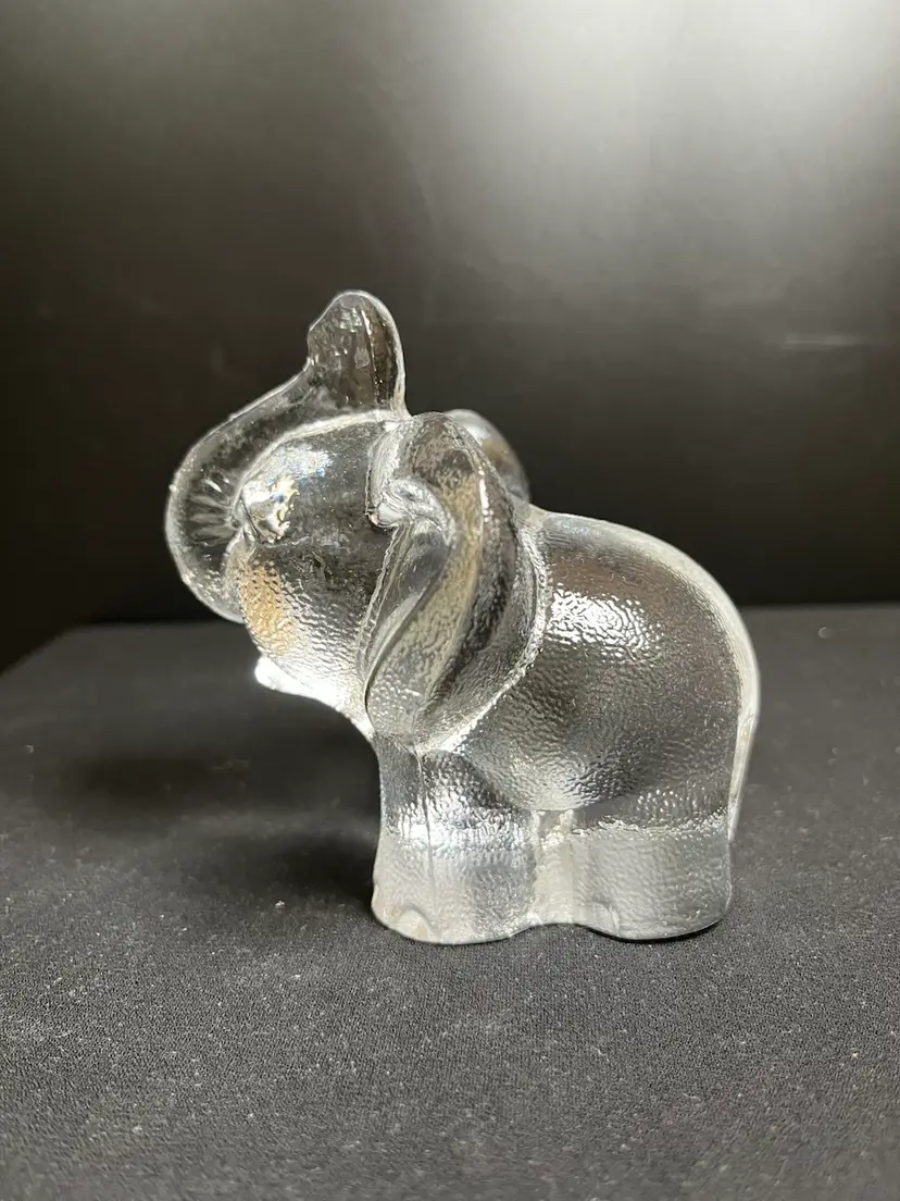 Happiest Elephant Ever!! Vintage Goebel Textured Crystal Elephant Paper Weight-Lot 48