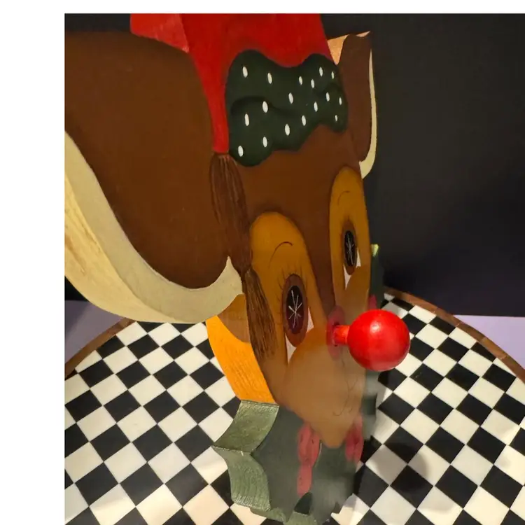 Vintage Handmade Musical Rudolph Wall Hanging