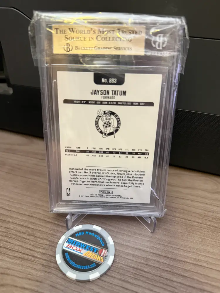 Jayson Tatum 2017-18 Hoops Rookie Card Beckett 9.5