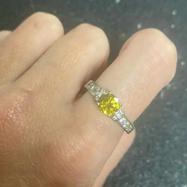 Silver tone Green Yellow Drone With Faux Diamonds At The Side