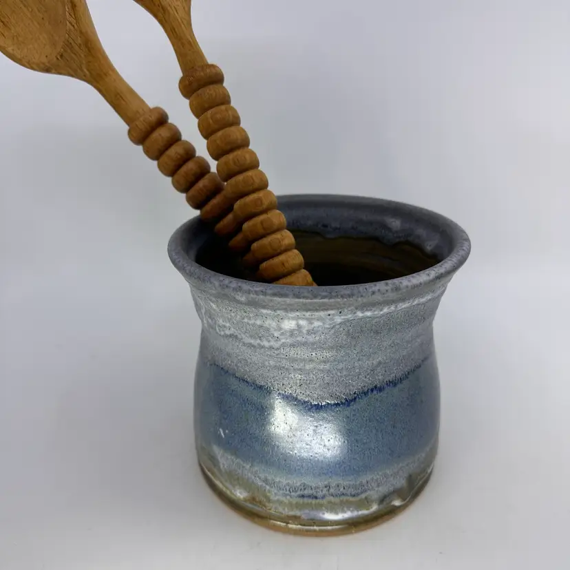 Blue Glazed Pottery Planter Or Crock