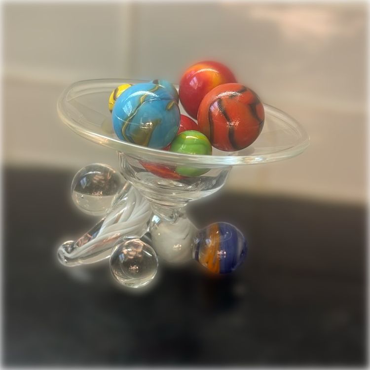 Art Glass Unique Stand With 7 Vintage Marbles Some Glow