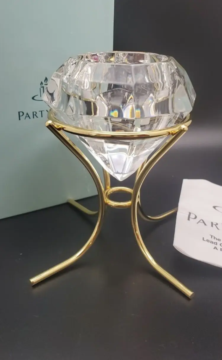 New Partylite Diamond Shaped Lead Crystal Candle Holder