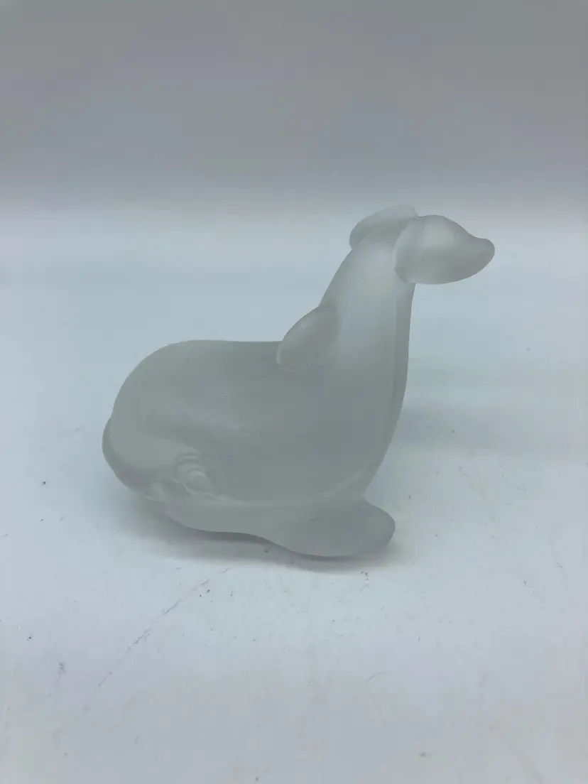 Vintage Goebel 1981 Miniature WHALE - Frosted Glass Crystal Figurine 2.5"x2.25"