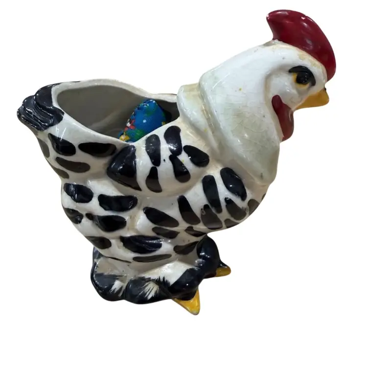Vintage Ceramic Porcelain Standing Hen Rooster Planter Vase ( 5 inch tall )