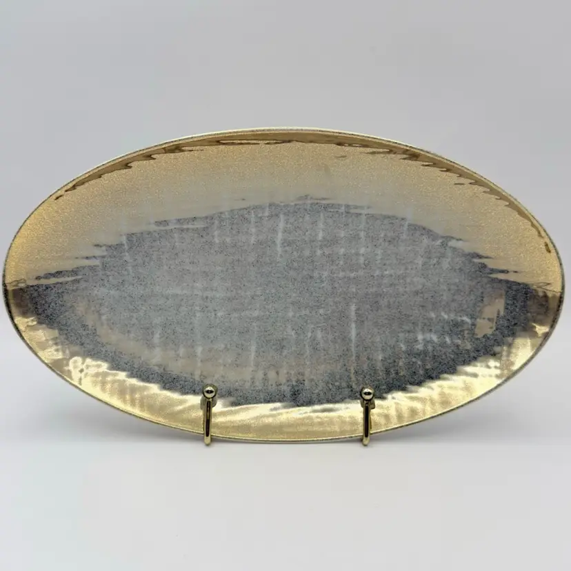 Dorothy Thorpe  Vintage MCM Oval Gold Shimmer  Porcelain Trinket Dish/ Plate