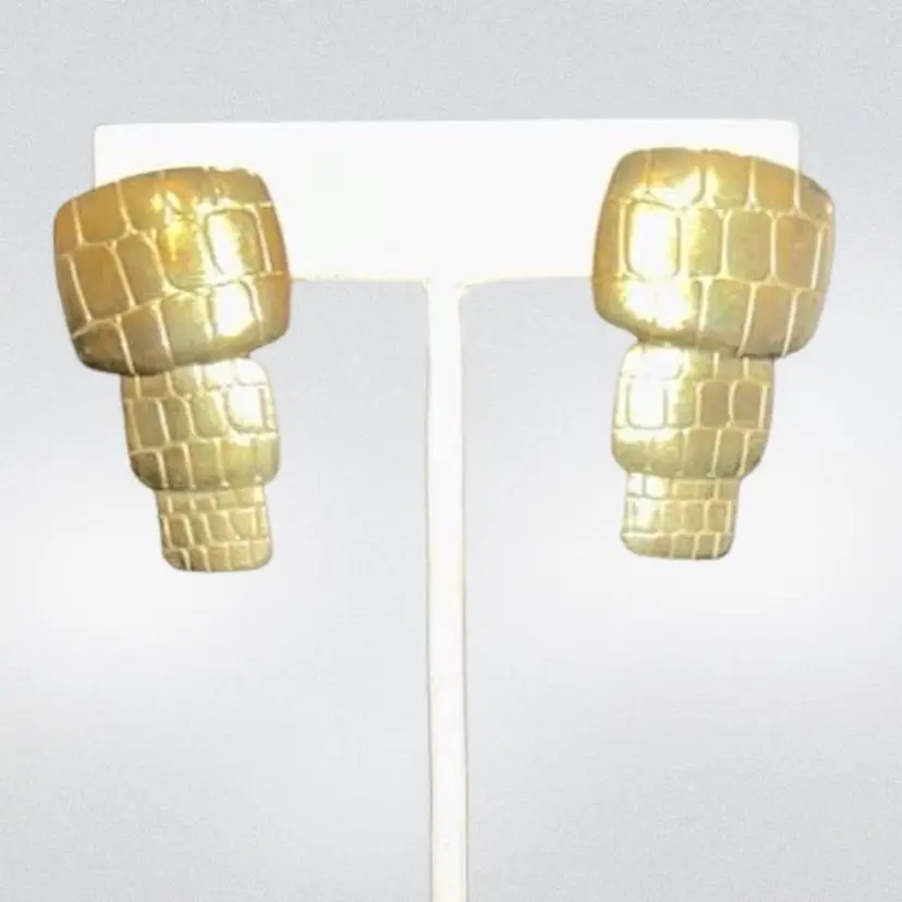 Epic 80s Avon Goldtone "crocodile" Earrings, Vtg