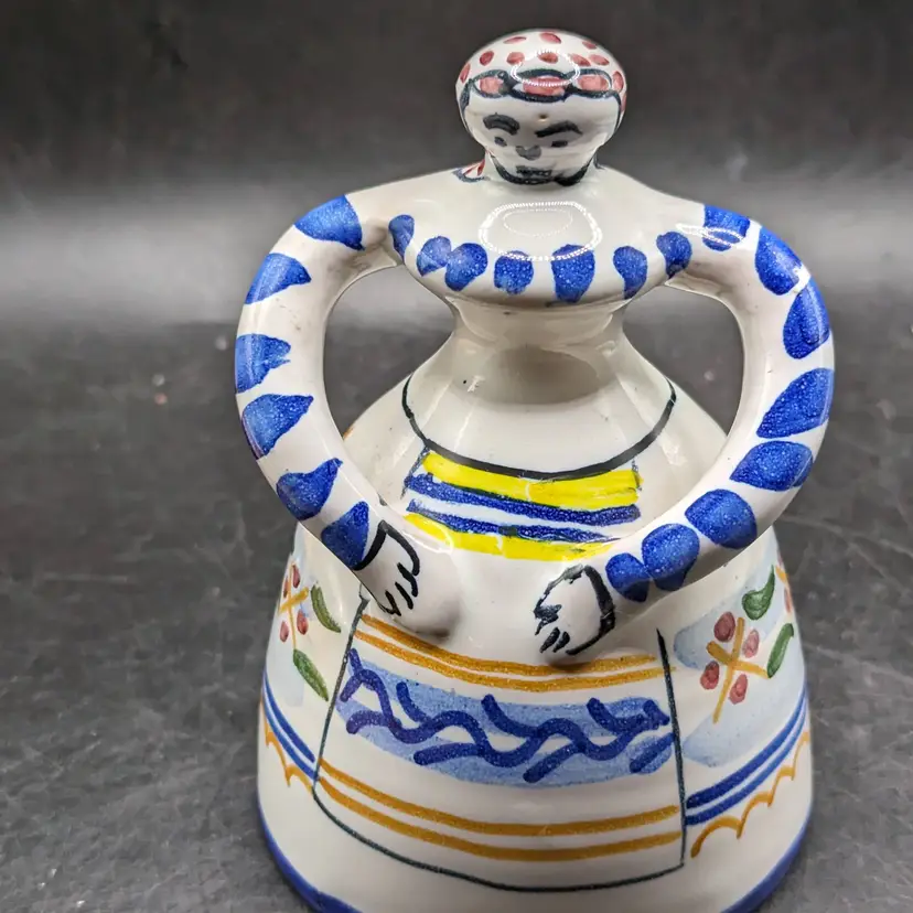 Vintage Hand Painted Ceramic Woman Spanish Folk Art Dinner Bell.