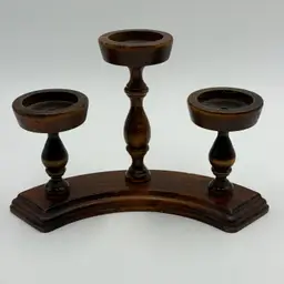 Cornwall Curved Triple Graduated Candelabra Wooden Vintage MCM Candle Holder