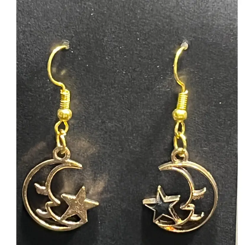 Gold Toned Moon And Stars Earrings Made By Me