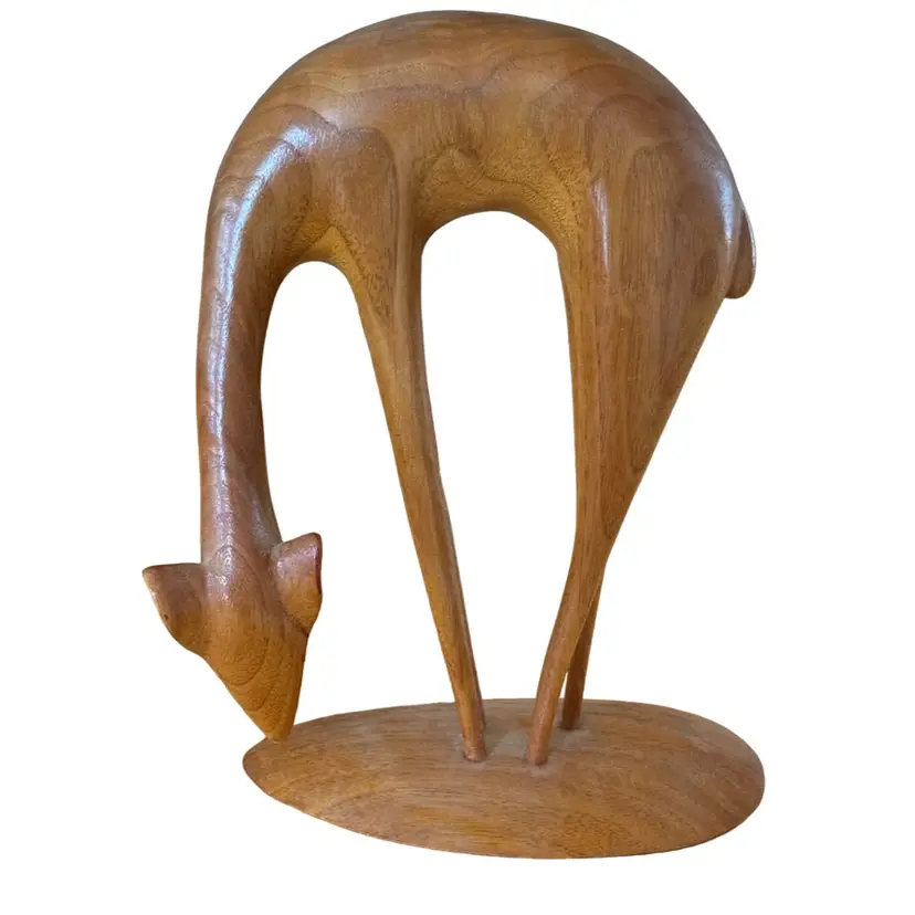 Vintage KA NYHUS Hand Carved Walnut Deer Art Sculpture Figurine MCM