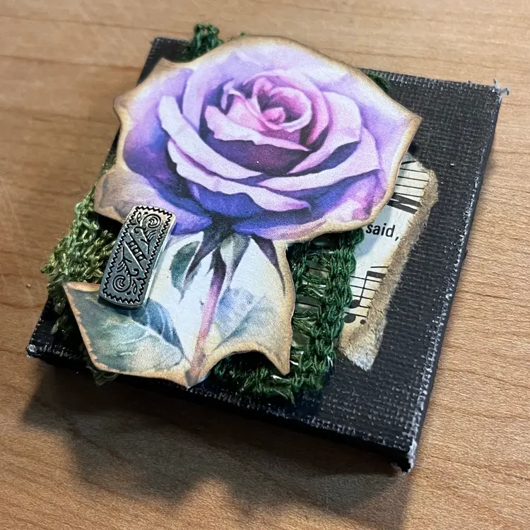 Original Mini Canvas Mixed Media Art Piece “Purple Rose” (handmade!)