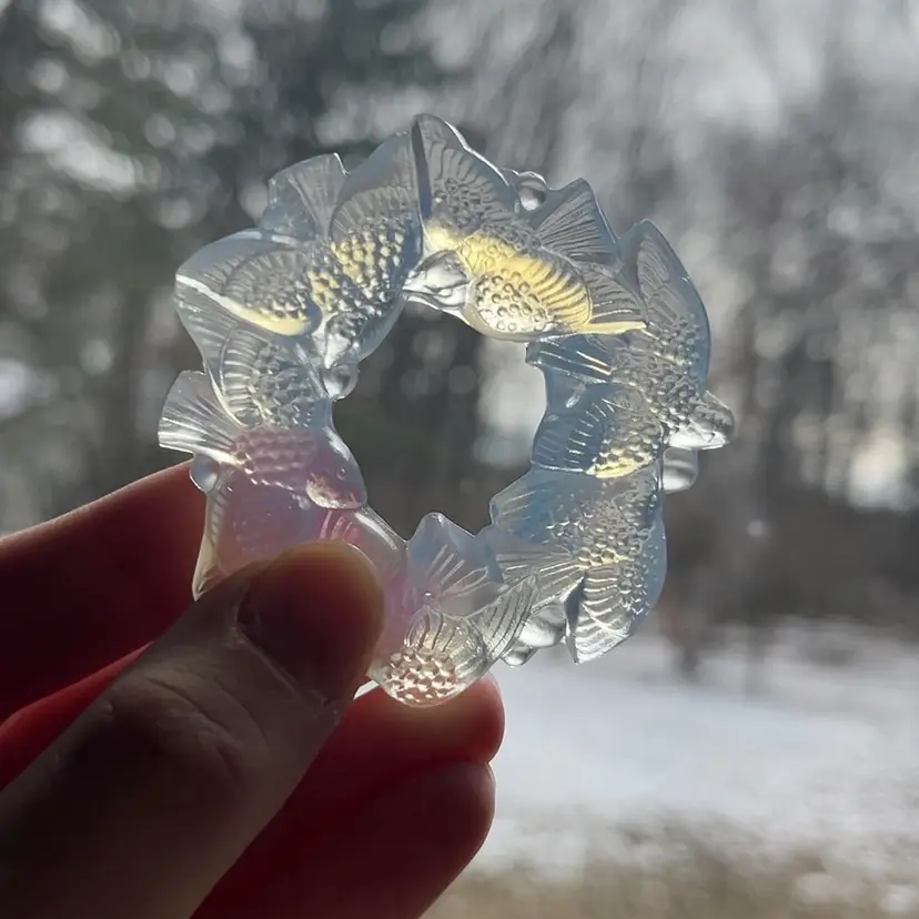 Sabino France Bird Wreath Figurine, Opalescent Glass Bird Wreath Miniature, Vintage Sabino Glass Bird Wreath Ornament