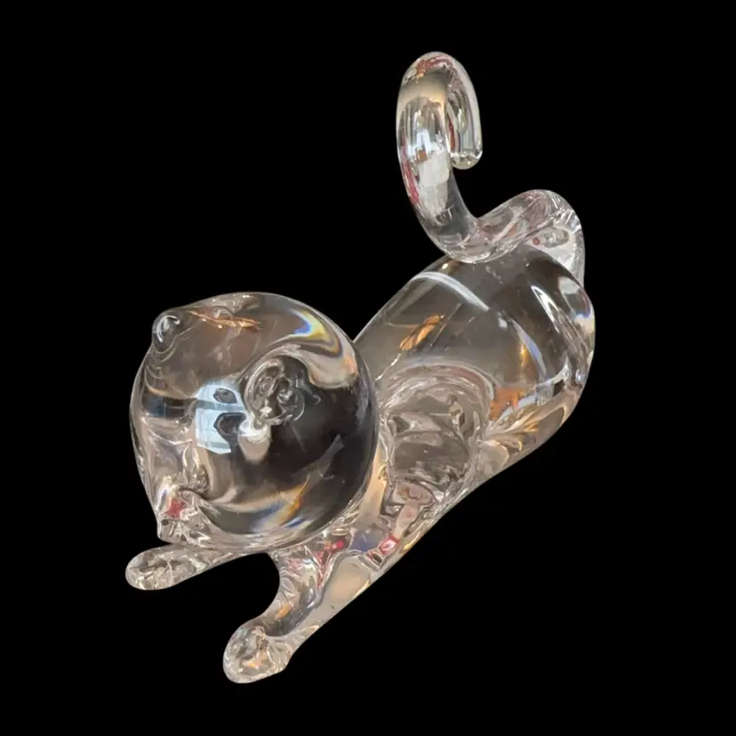 Hand Blown Crystal Kitty Stretching signed RW 86