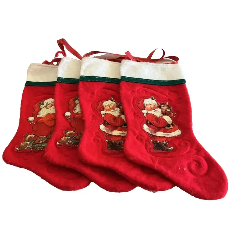 Vintage Lot of 4 GIORDANO ART Christmas Stockings Santa Clause Kitten Pinocchio 1983