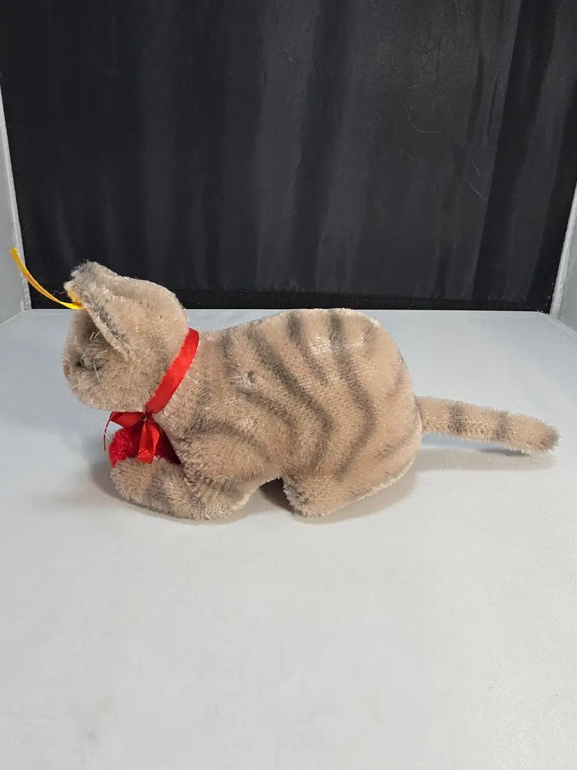 Rare Vintage Steiff Kitty Katze Cat Plush W/ Yarn Ball 8" Germany Button Ear (B1