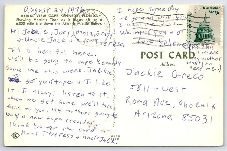 Postcard Cape Kennedy Florida NASA Space Rocket Launch Astronomy