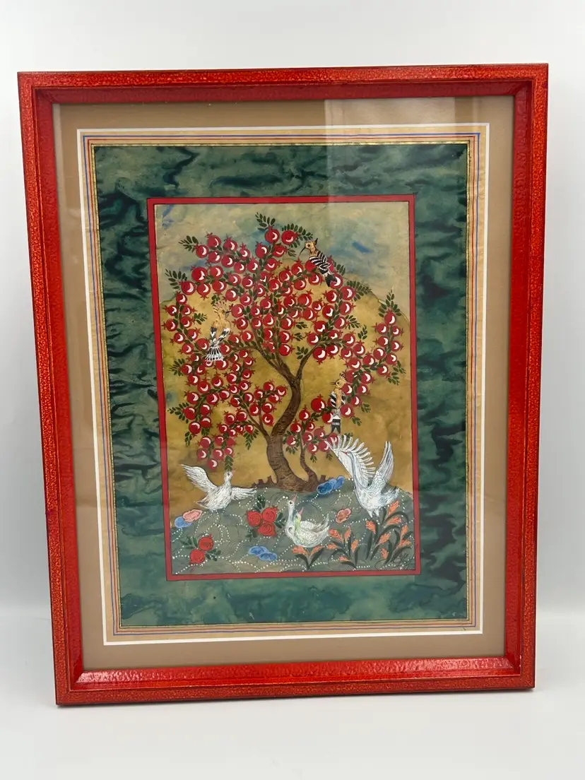 Persian Red Lacquer Frame Hand Painted Miniature By Artist Davlat Toshev