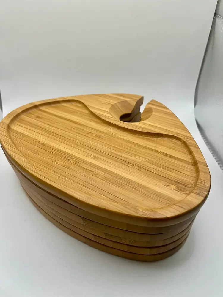 Food Network Bamboo Appetizer Plates Wine Glass Holder Set Of Six 9”