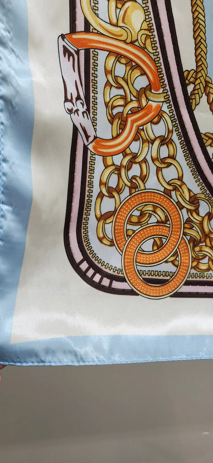 Vintage Style Floral & Rope Pattern Square Scarf - Silk Feel Head Scarf or Neck Scarf"-