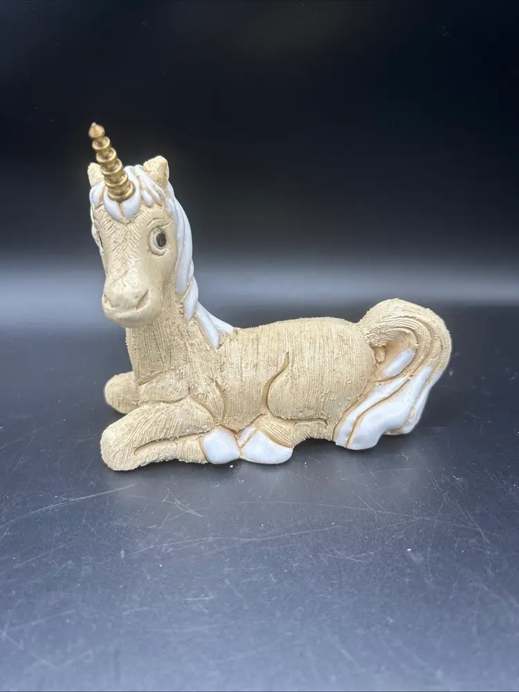Artesania Rinconada Unicorn Figure w/ Brass Horn Uruguay Pottery Enamel