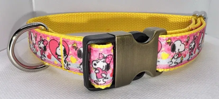 Dog Collar Peanuts Snoopy Large Handmade Heavy Duty Valentine’s W/Buckle NEW