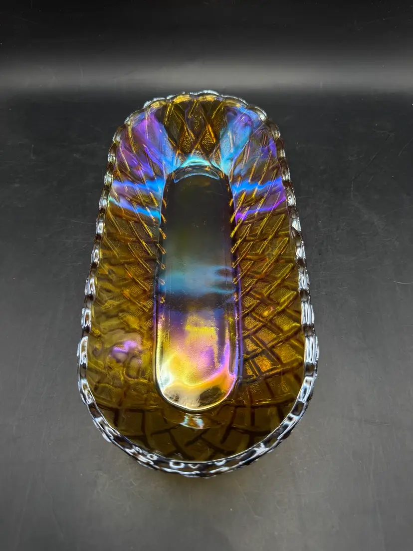 Vintage Indiana “Pretzel” Iridescent Marigold Carnival Glass Serving Tray/Dish 10.5”