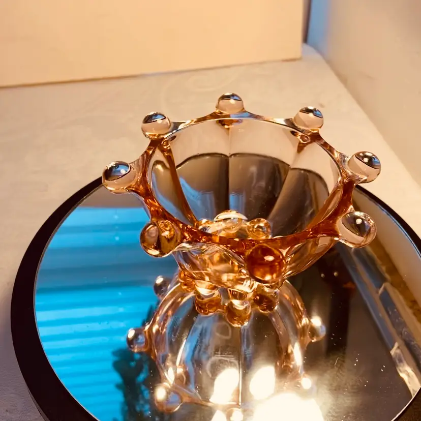 #0403 Vintage Art Deco Pink Glass 8 Finger Small Bowl