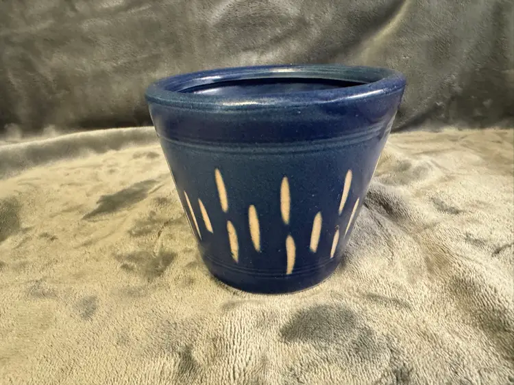 Vintage Studio Art Pottery Blue White Planter Flower Pot 3.75” X 4.5” Handmade