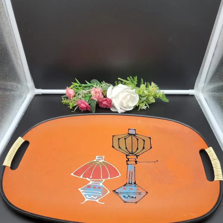 Retro Holmar Orange Tray with Mid-Century Lamp Design