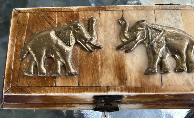 I V O R Y Trinket Box With Brass Elephants — Made In India